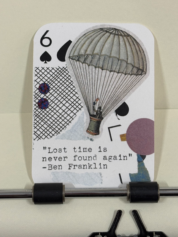 Hot air balloon Ben Franklin quote micro collage print by Mazerzine aceo art card