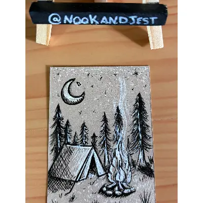 Dark Forest camping aceo art card thumbnail 2