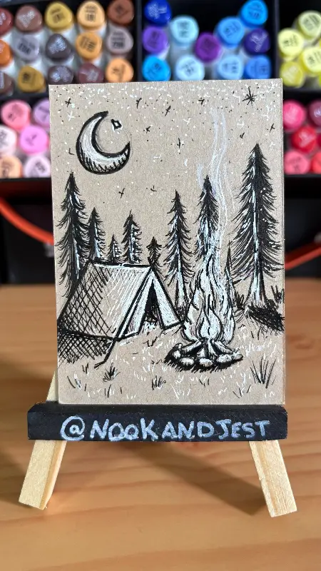 Dark Forest camping aceo art card