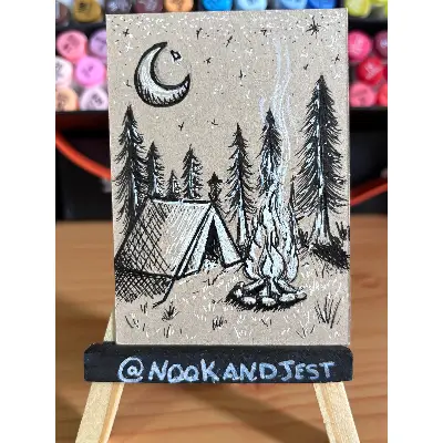 Dark Forest camping aceo art card thumbnail 1