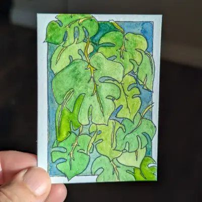 Monstera aceo art card thumbnail 2
