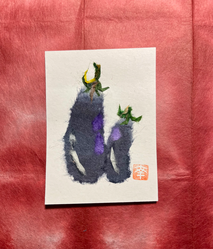 Japanese Washi art - Eggplants (Nasu) aceo art card