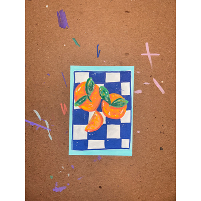 Oranges on Checkers aceo art card thumbnail 1
