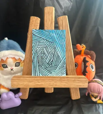 Abstract Zentangle Prismacolor Colored Pencil "Blue Lines of Time" + Free Tracked Shipping aceo art card thumbnail 1