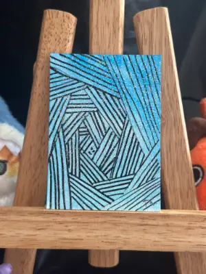Abstract Zentangle Prismacolor Colored Pencil "Blue Lines of Time" + Free Tracked Shipping aceo art card thumbnail 2