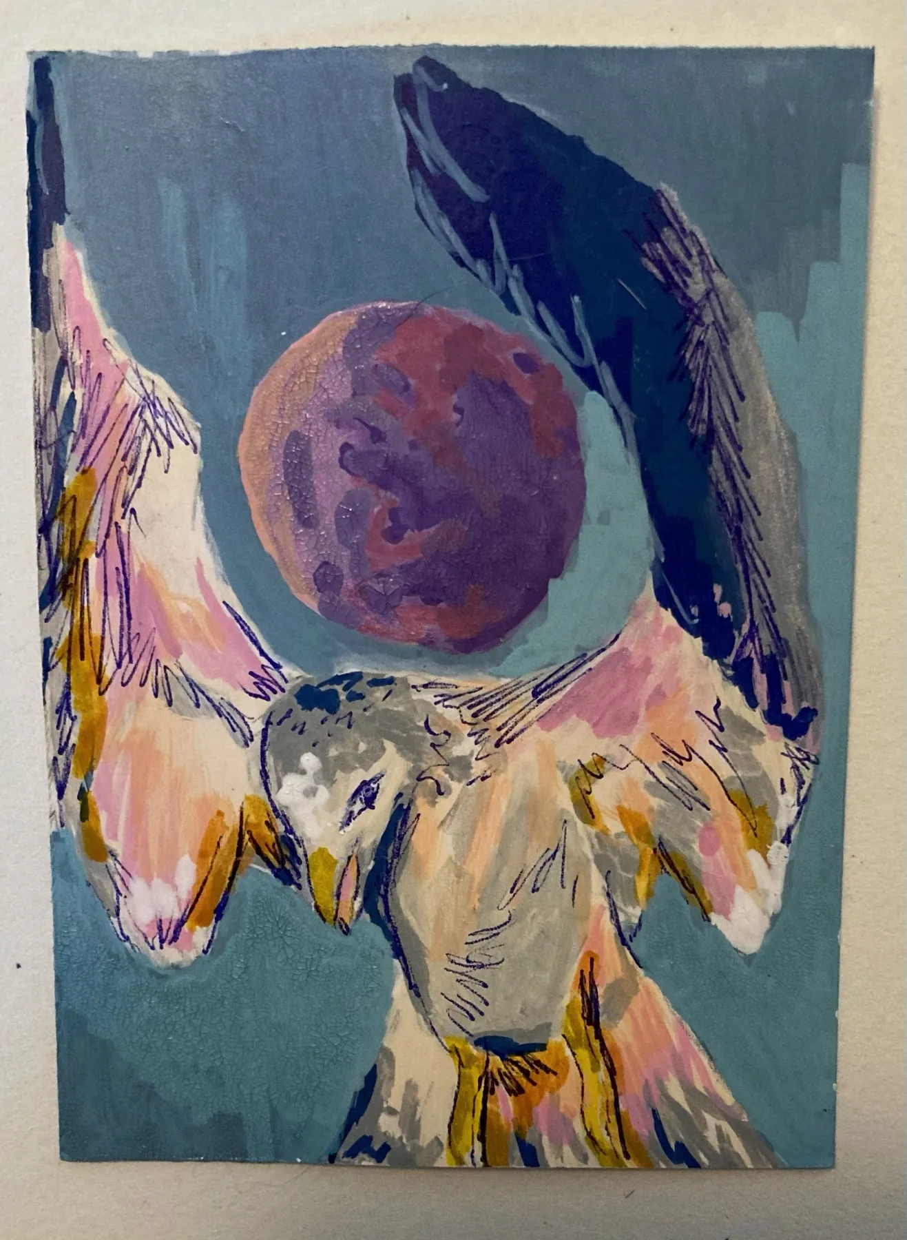 Bird and Moon aceo art card