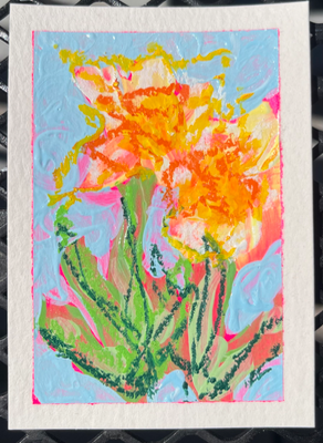 Abstract Daffodil 3 aceo art card thumbnail 2