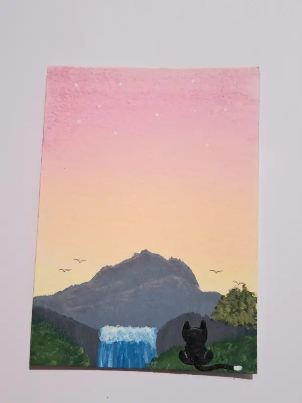 Cat Mountain Sunset aceo art card