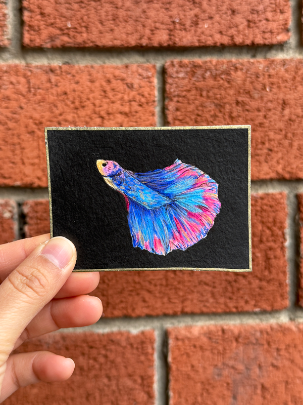 Iridescent Halfmoon-ACEO original painting by theilonggaartist. aceo art card