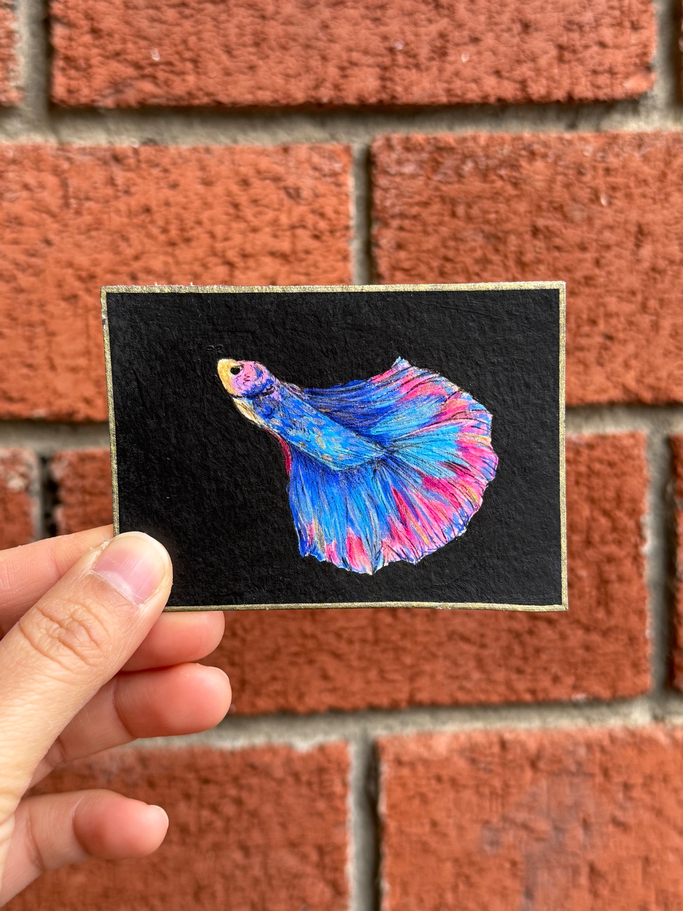 Iridescent Halfmoon-ACEO original painting by theilonggaartist. aceo art card