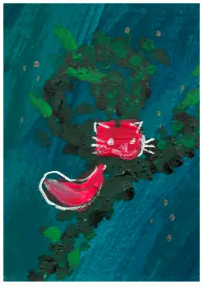 Color Cat- Red Loaf aceo art card thumbnail 2