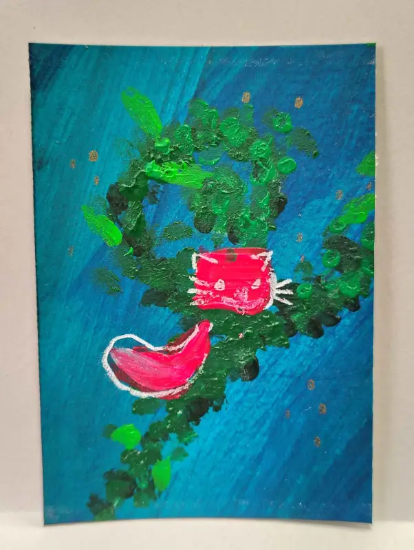 Color Cat- Red Loaf aceo art card
