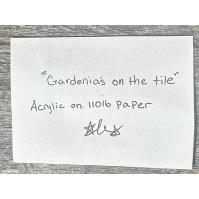 Gardenias on the tile aceo art card thumbnail 2
