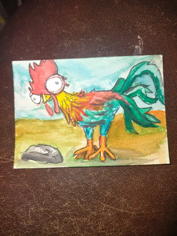 ACEO Original HeiHei Disney Moana Chicken Funny Cartoons Watercolors aceo art card