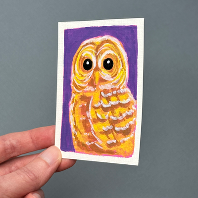 Barred Owl on Purple aceo art card thumbnail 2