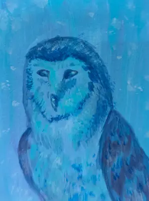 Twilight barn owl - nature wildlife owl gouche & pencil painting aceo art card thumbnail 1