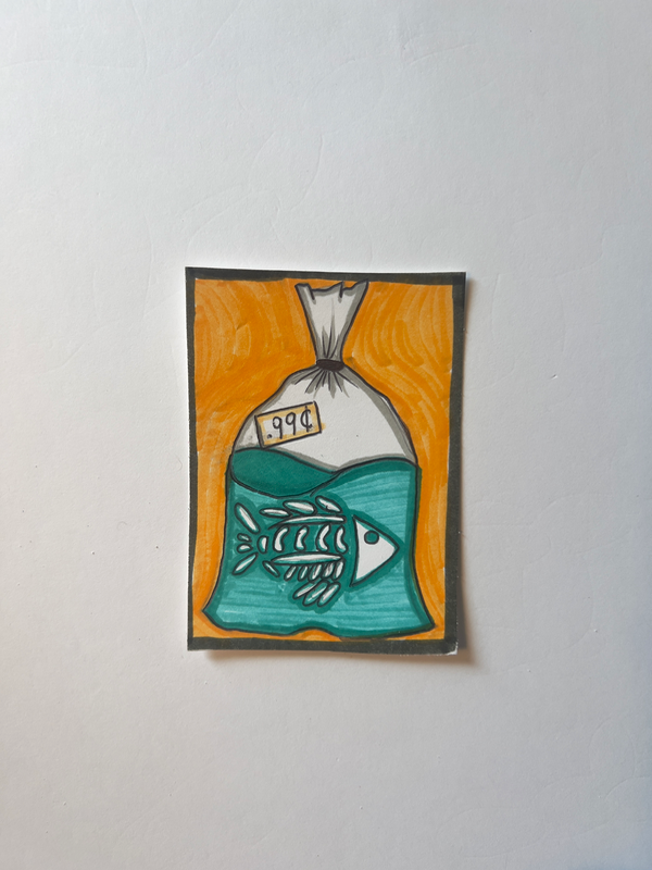 ACEO ORIGINAL FISH AND BONES aceo art card