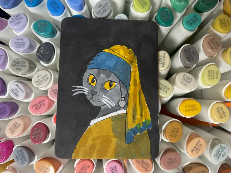 Cat with the Pearl Earring aceo art card