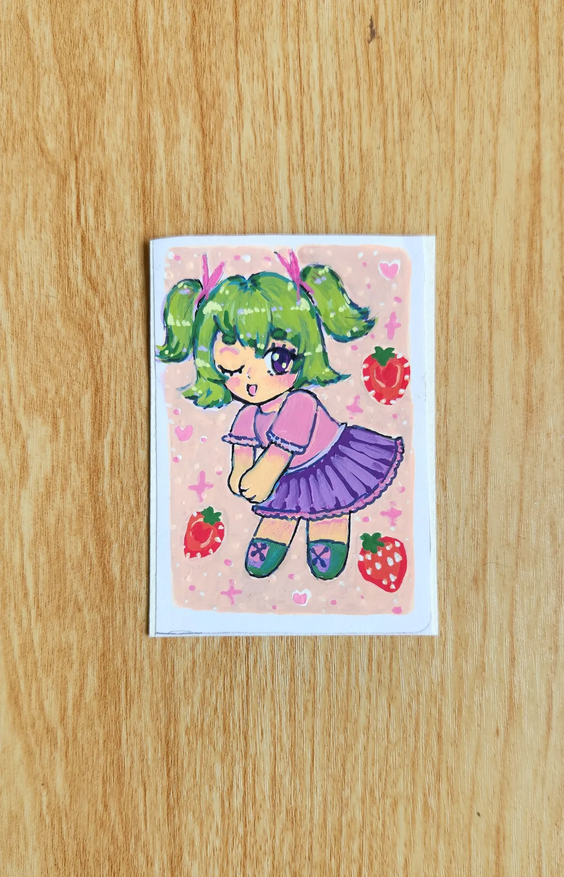 Strawberry Fruit Gal aceo art card