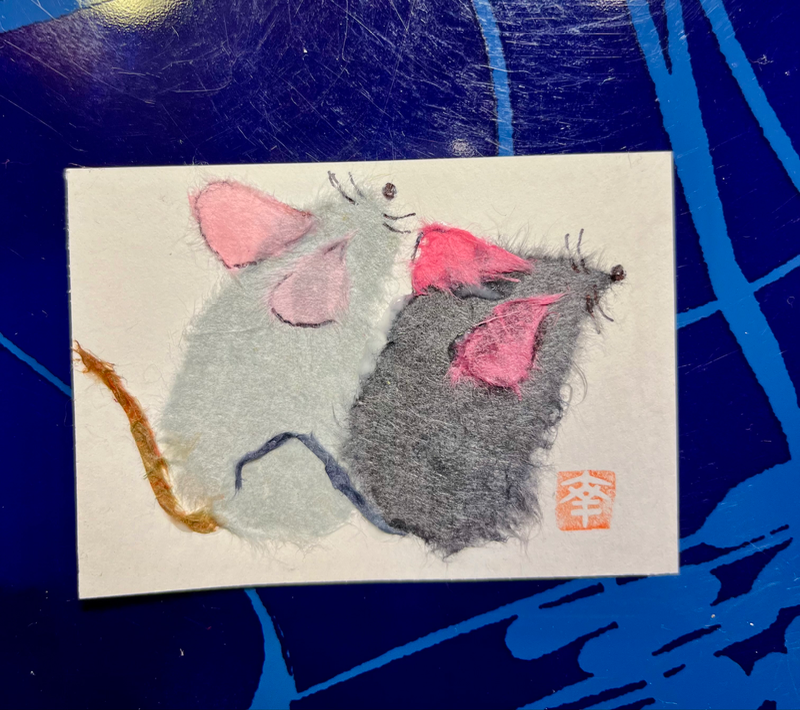 Japanese Washi art - mice(nezumix2) aceo art card