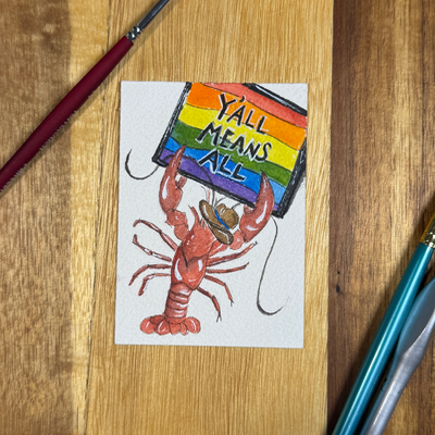 ACEO original, Crawfish, seafood, Pride, LGBTQ, watercolor, By Lark Watercolor and Art aceo art card thumbnail 3