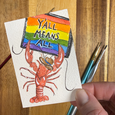 ACEO original, Crawfish, seafood, Pride, LGBTQ, watercolor, By Lark Watercolor and Art aceo art card thumbnail 4