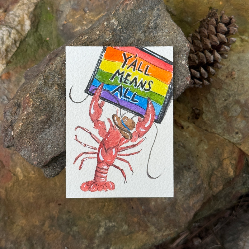 ACEO original, Crawfish, seafood, Pride, LGBTQ, watercolor, By Lark Watercolor and Art aceo art card