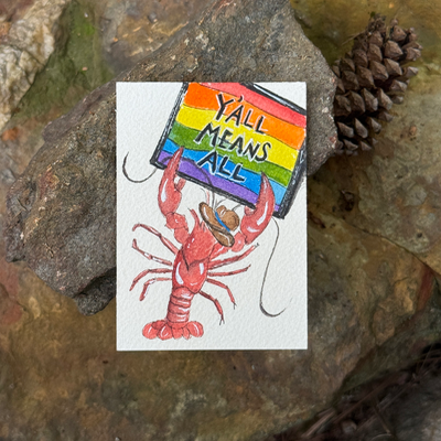 ACEO original, Crawfish, seafood, Pride, LGBTQ, watercolor, By Lark Watercolor and Art aceo art card thumbnail 1