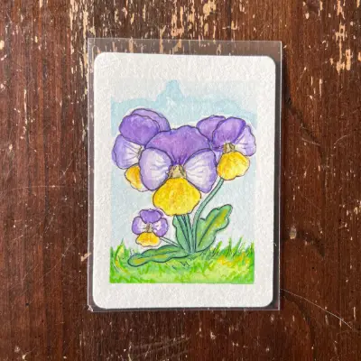 Pansies aceo art card thumbnail 1