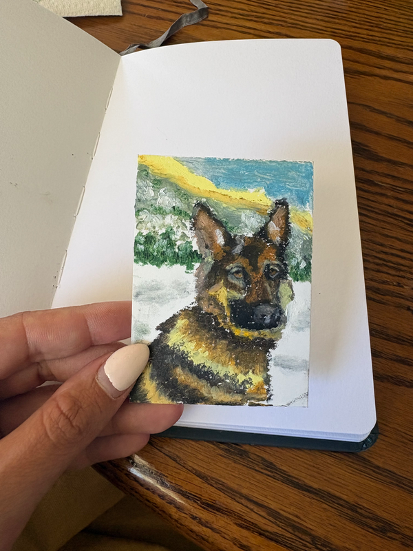 ACEO Original German Shepherd Painting | Winter Watch Dog 2.5x3.5 | Animal Art Collect aceo art card