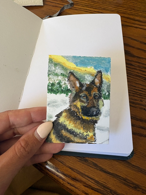 ACEO Original German Shepherd Painting | Winter Watch Dog 2.5x3.5 | Animal Art Collect aceo art card thumbnail 1