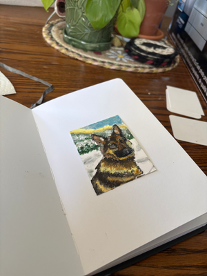 ACEO Original German Shepherd Painting | Winter Watch Dog 2.5x3.5 | Animal Art Collect aceo art card thumbnail 2