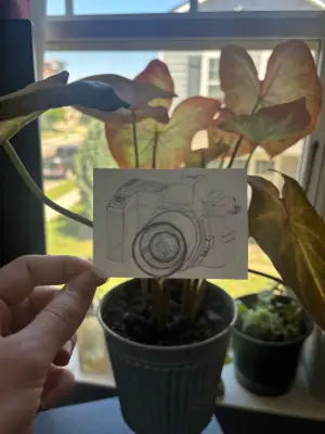 Sketched Digital Camera Black & White Drawing 2.5x3.5 in. SIGNED PRINT aceo art card thumbnail 1