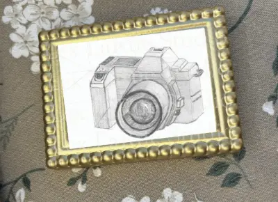 Sketched Digital Camera Black & White Drawing 2.5x3.5 in. SIGNED PRINT aceo art card thumbnail 2