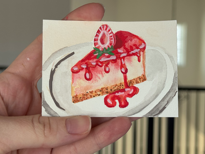 Strawberry cheesecake aceo art card thumbnail 1