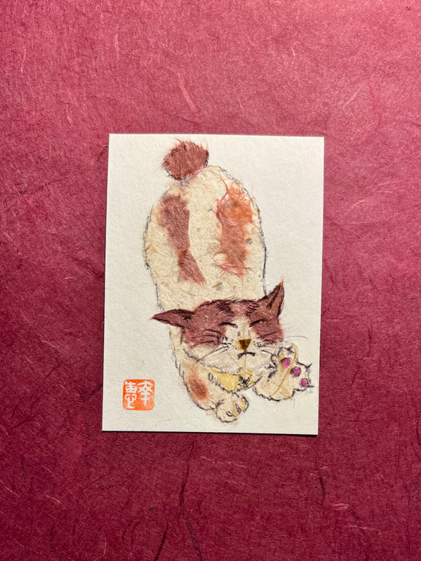 Stre—tch! -Japanese Washi art aceo art card