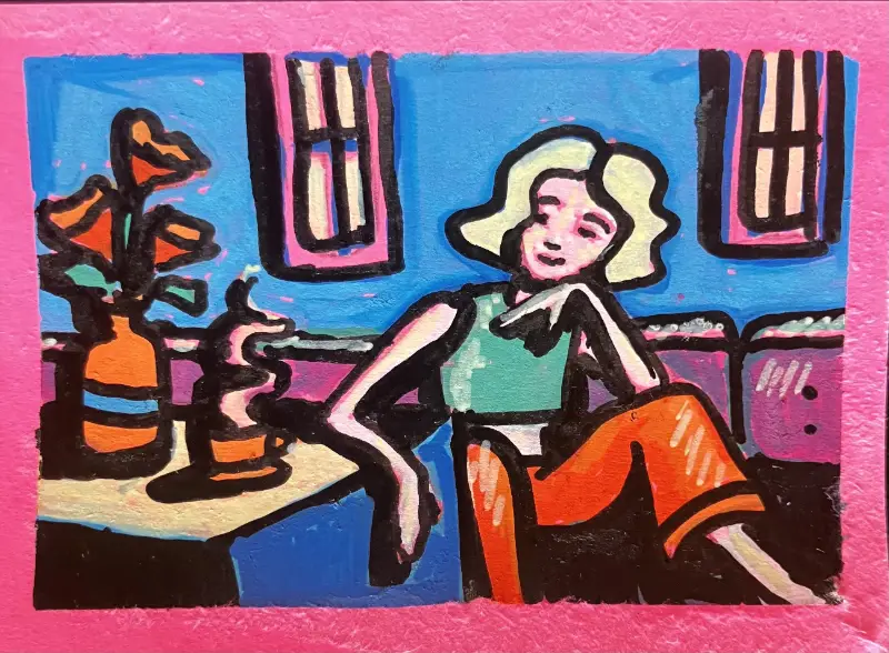 Blue Cafe aceo art card