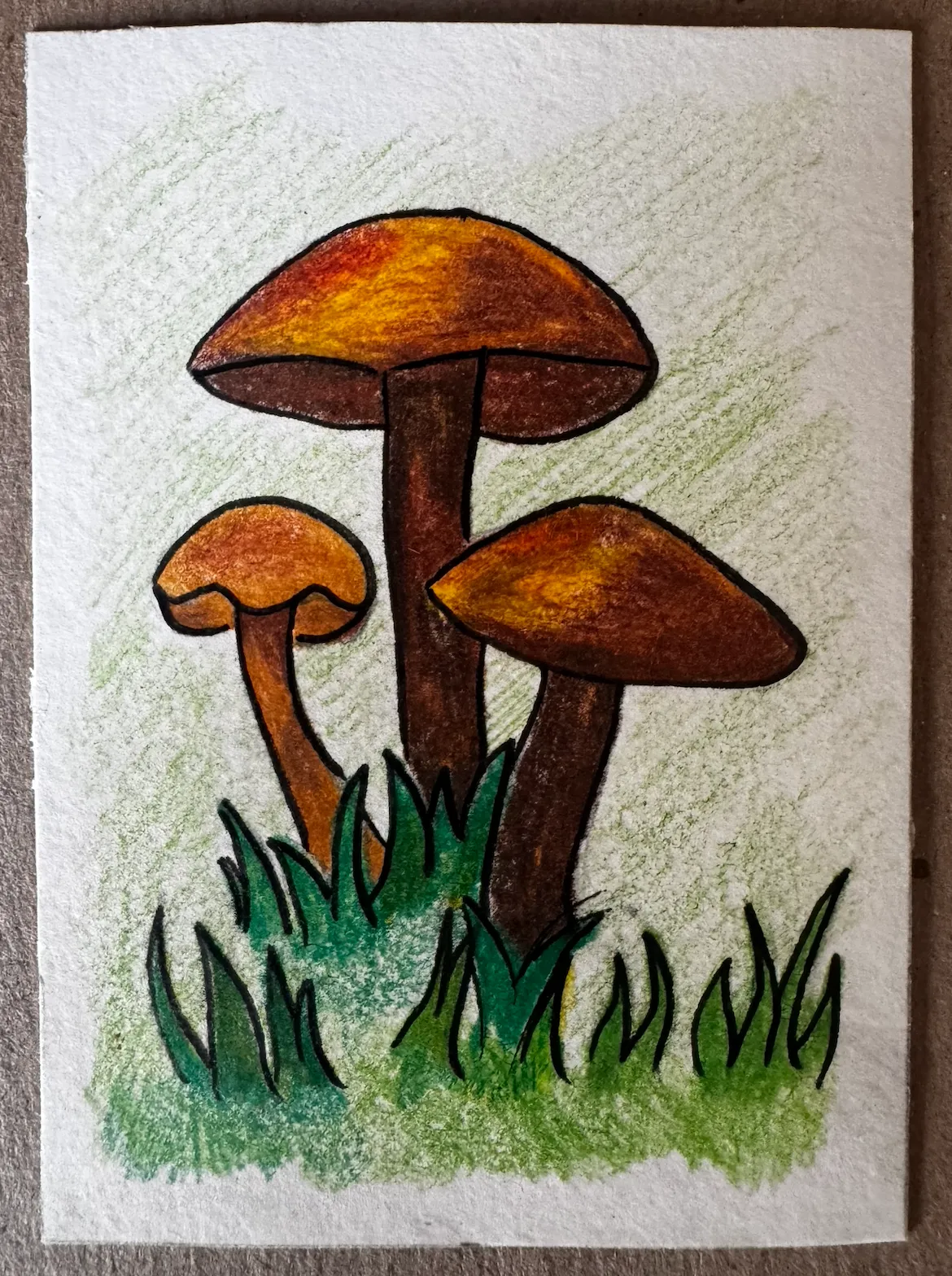 ACEOs Original Art Drawing , Mushroom Series 1 No. 5 of 6 , Color pencil aceo art card