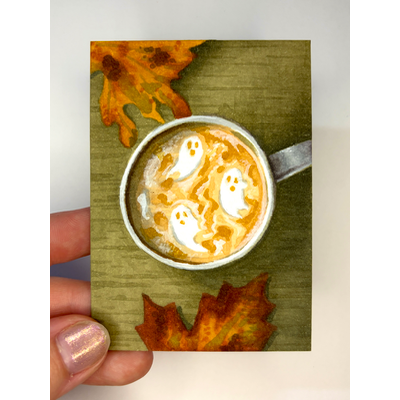 Cup of Ghosts aceo art card thumbnail 1