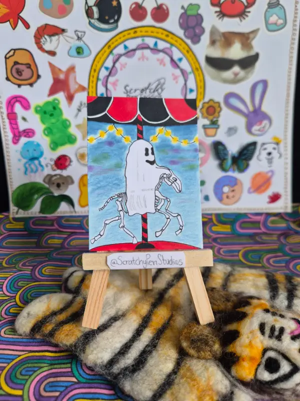 "Round n' Round" Ghost aceo art card