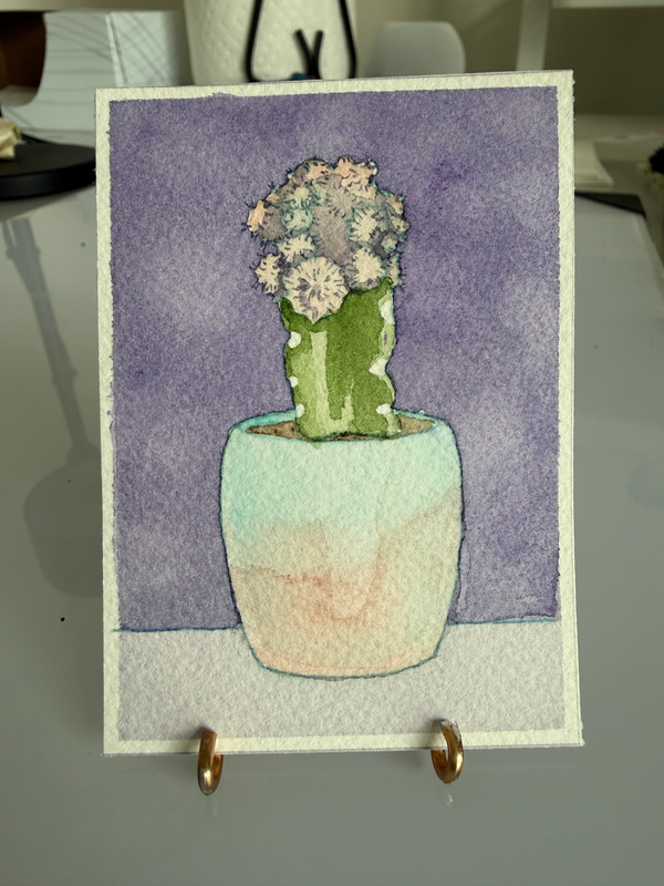 Purple cactus aceo art card