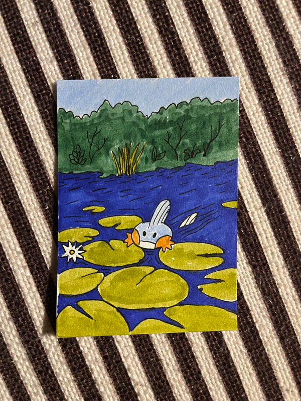 Mudkip in the Lotus Patch aceo art card