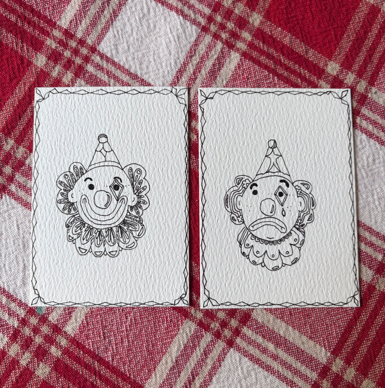 Happy Clown/Sad Clown aceo art card