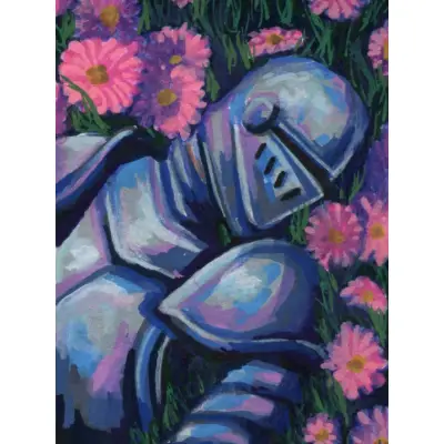 Sleeping Knight Pink Flowers venett_22 aceo art card thumbnail 2