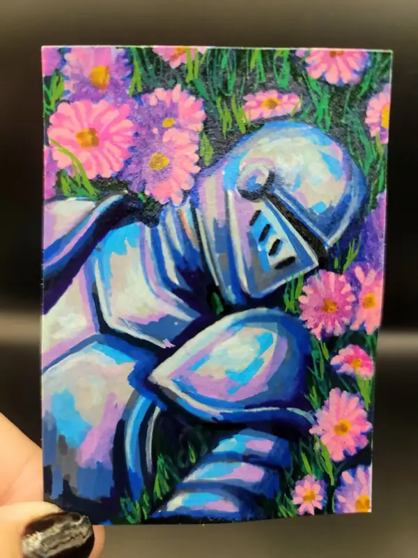 Sleeping Knight Pink Flowers venett_22 aceo art card