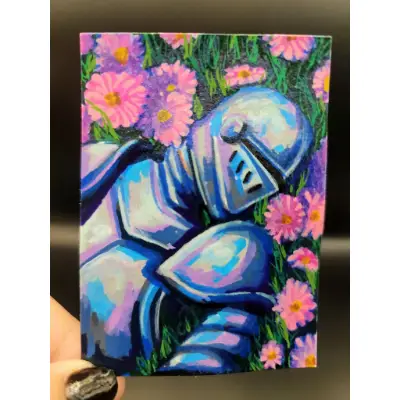 Sleeping Knight Pink Flowers venett_22 aceo art card thumbnail 1