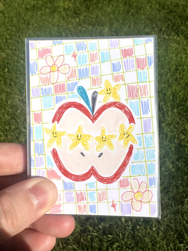 Kawaii Apple + Stars aceo art card