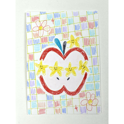 Kawaii Apple + Stars aceo art card thumbnail 1
