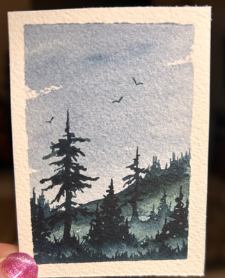 Lakeside Tall Pines aceo art card thumbnail 2
