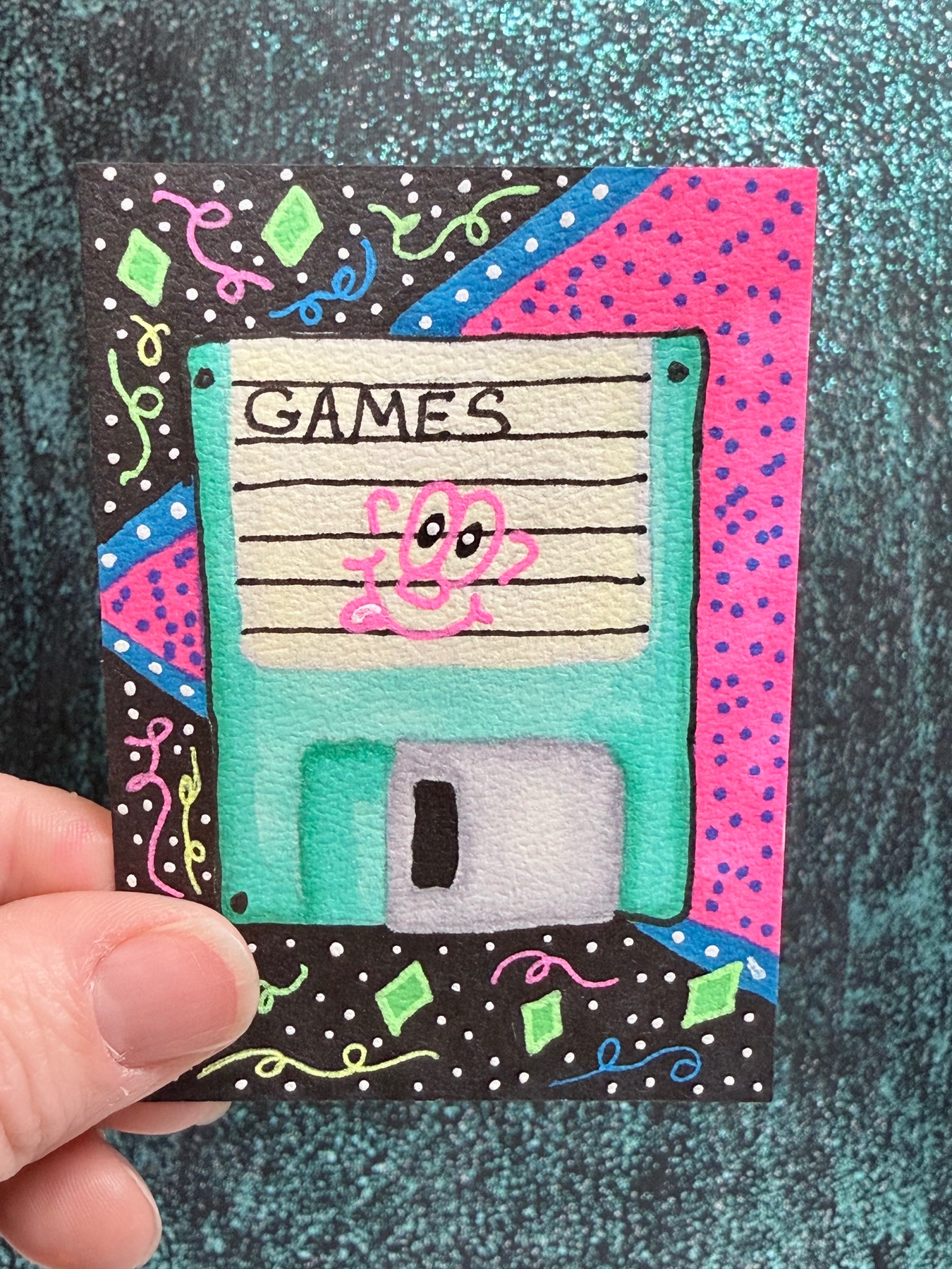 ACEO Original Vintage Nostalgia 90s 3.5 Floppy Disk Elizabeth Durant Art aceo art card